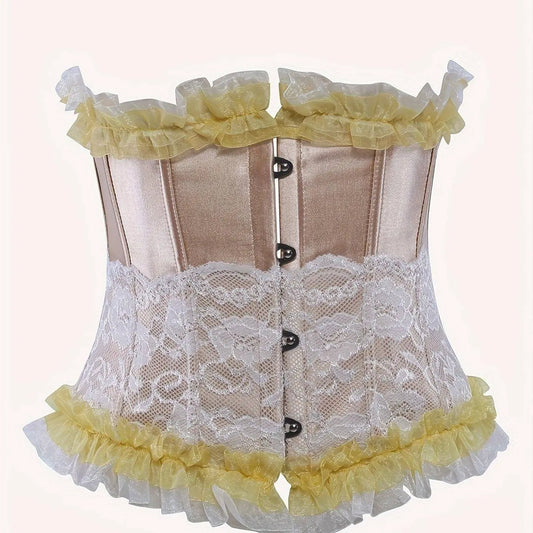 Ruched Trim Button Front Bustier, Casual Lace Up Costume For Wedding & Cosaply, Women's Clothing - SS69