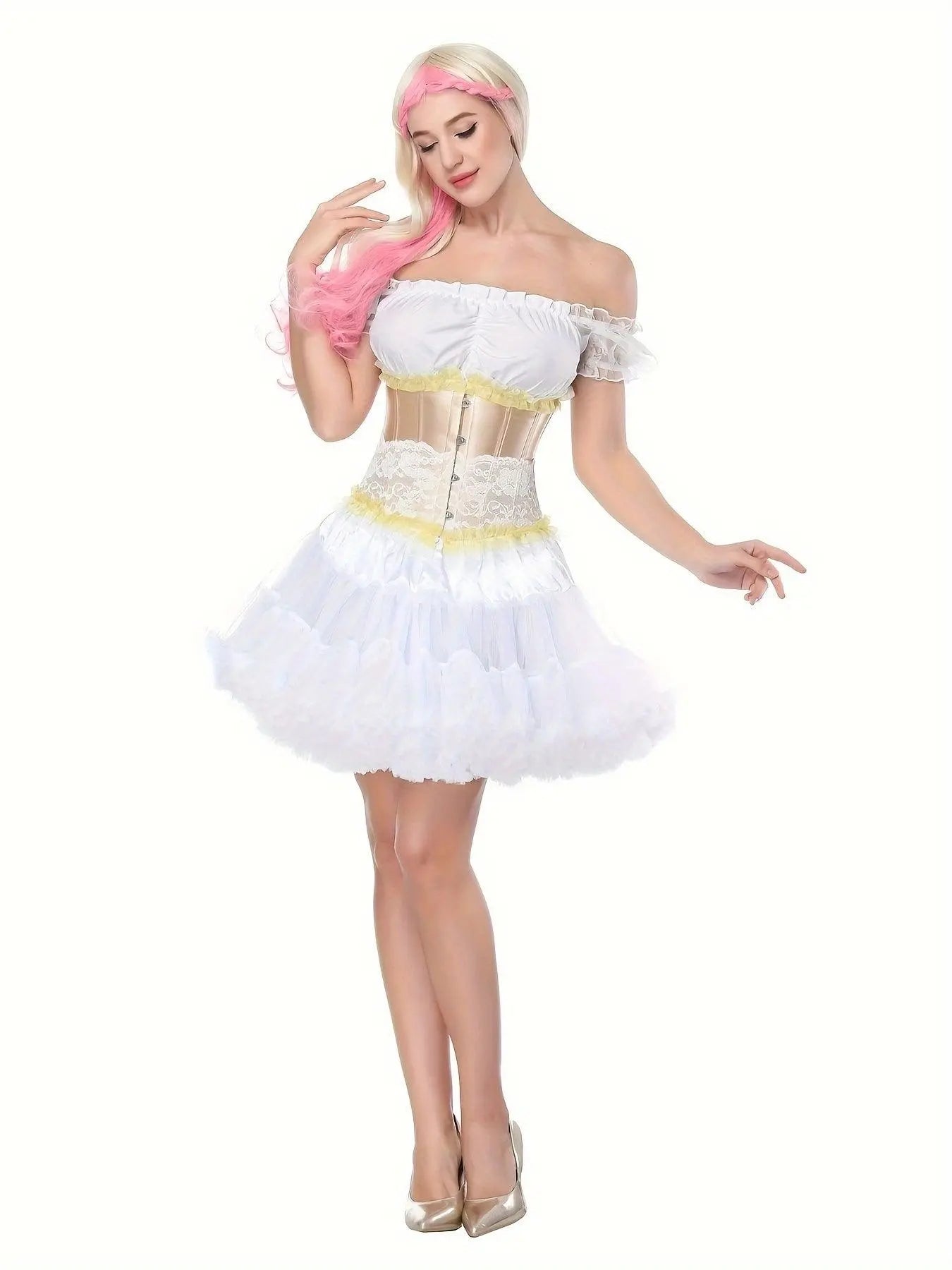 Ruched Trim Button Front Bustier, Casual Lace Up Costume For Wedding & Cosaply, Women's Clothing - SS69