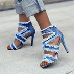 Women's Fashion Stiletto Sandals Summer New Round Head Open Toe Bag with Back Zipper Anti-slip Wear-resistant High Heels SS69