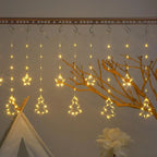 Christmas Curtain Lights LED String Lights with Tree Snowflake Star Deer Bell USB Remote 8 Modes Home Decor