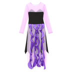 Women Ursula‘s Dress Halloween Carnival Mermaid Octopus Sea Witch Cosplay Costume Long Sleeve Mesh Asymmetrical Hem Dresses