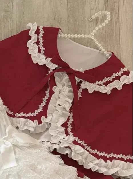 Women's Pink Lolita Dress Cape Set New Spring Women's Sweet Girl Lace Princess Jsk Cake Dress Fairy Suspender Dress Shirt Outfit