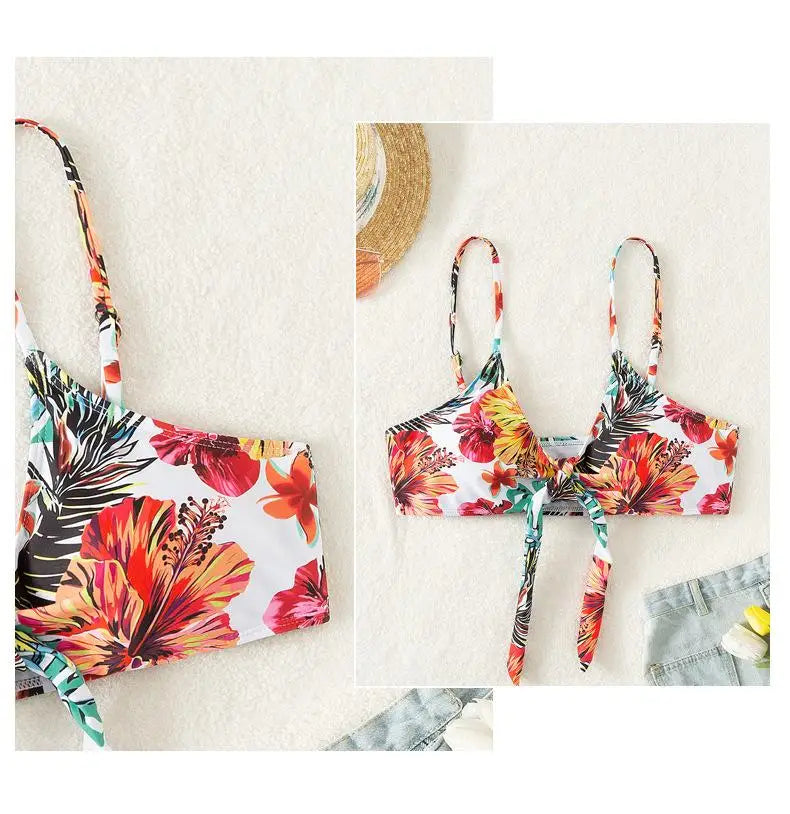 Size S-3XL Bikini Three Pieces Floral Printed Swimsuit Women Bikini Set With Mesh Long-Sleeved Blouse,Bra Top with Pad Swimwear SS69