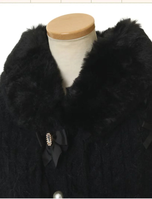 Godivana Lolita Faux Rabbit Fur Cape, Batwing Sleeve Hooded Jacket