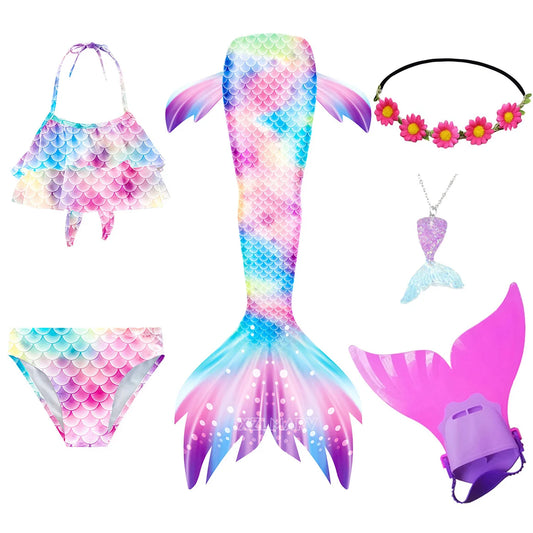 ZOCIC Girls Mermaid Tail Swimsuit Set with Top and Skirt for Swimming