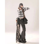 High Waist Ripped Women's Black Jeans Hip-hop Style Fashion Vintage Streetwear Y2K Wide Leg Jean Trouser Baggy Denim Pants SS69