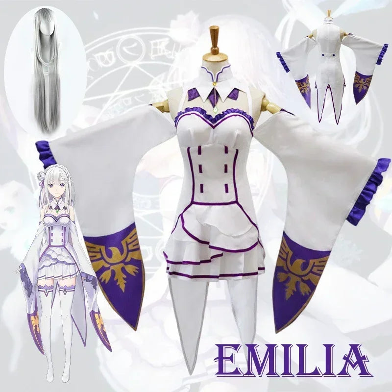 Emilia Cosplay Costume Set for Women - Anime Dress with Headdress