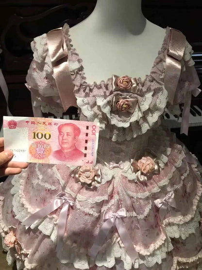 Original Heavy Birthday Party Lolita Puffy Dress Sweet Girls Back Big Bow Tail Vintage High-end Women's Elegant OP Dress