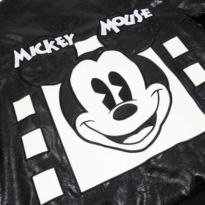 Disney American Cartoon Mickey Embroidery Leather Jacket Men Women Autumn Winter Loose Casual Jacket Fashion Trend Couples Coat SS69