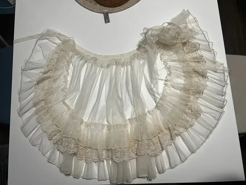 Women's Lace Mesh Short Shawl Poncho - Open Front Ruffled Collar