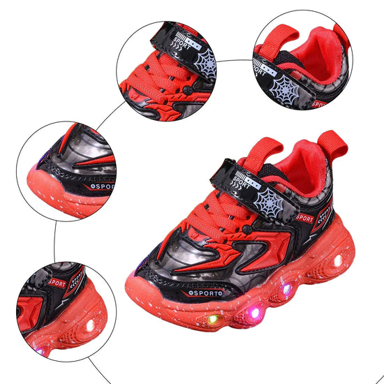 Children's Casual Shoes LED Lights Mesh Breathable Running Shoes Boys Girls Cartoon Spider Soft Sole Sport Shoes Sneaker SS69