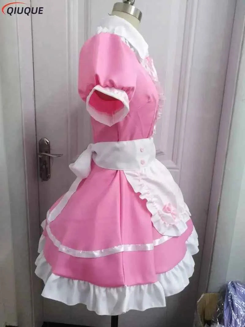 Women Pink Maid Outfit Sweet Gothic Lolita Dresses Anime K-ON! Cosplay Costume Apron Dress Uniforms Plus Size Halloween Uniforms