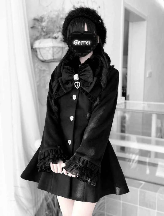 Japanese Mass-Produced Long Wool Collar Coat 20% Wool Waist-Cinching Sweet Girl Long Sleeve Slim Fit Elegant Lolita Woolen Coat