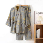 Men's Spring and Autumn Kimono Robes with Long Pants Pajamas Set Home Clothes Cotton Loose Pijama Masculino Clothes
