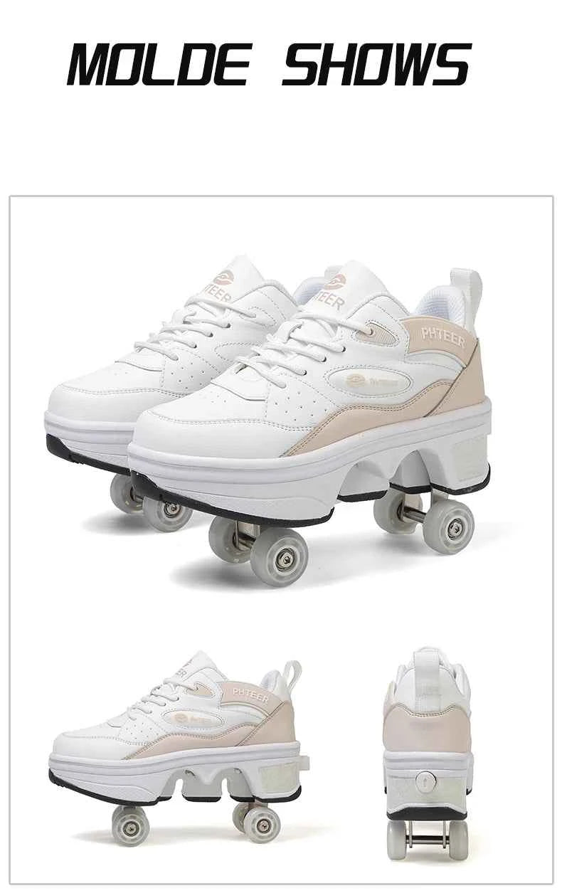 Deformation Shoes Roller Sneakers With 4 Wheels Skates Adult Kids Runaway Parkour Wheels Shoes For Women Men Youth Sport Shoes