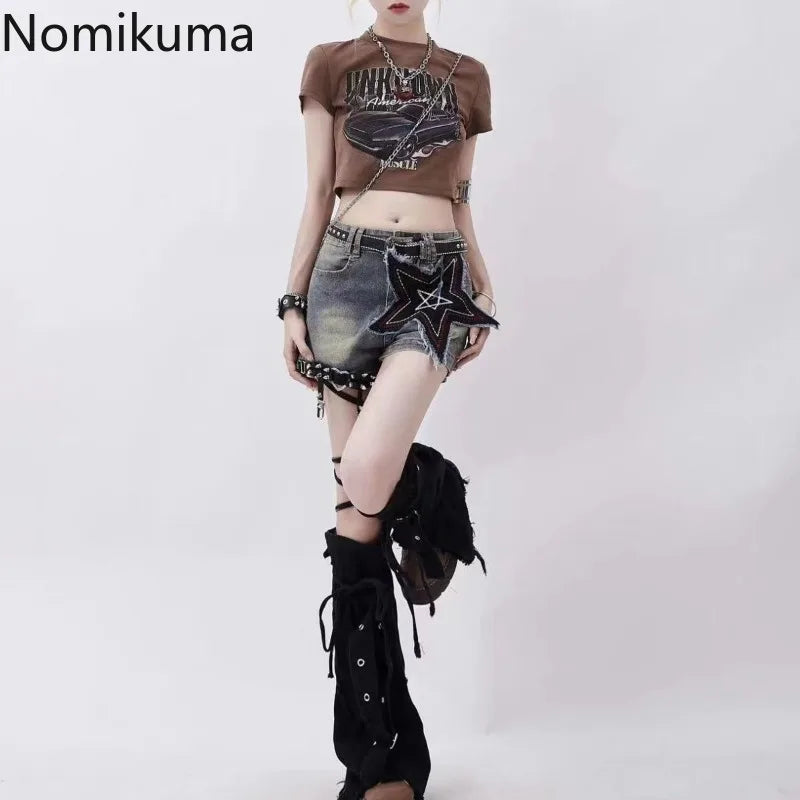 Harajuku Denim Black Leg Warmers with Cross Patchwork