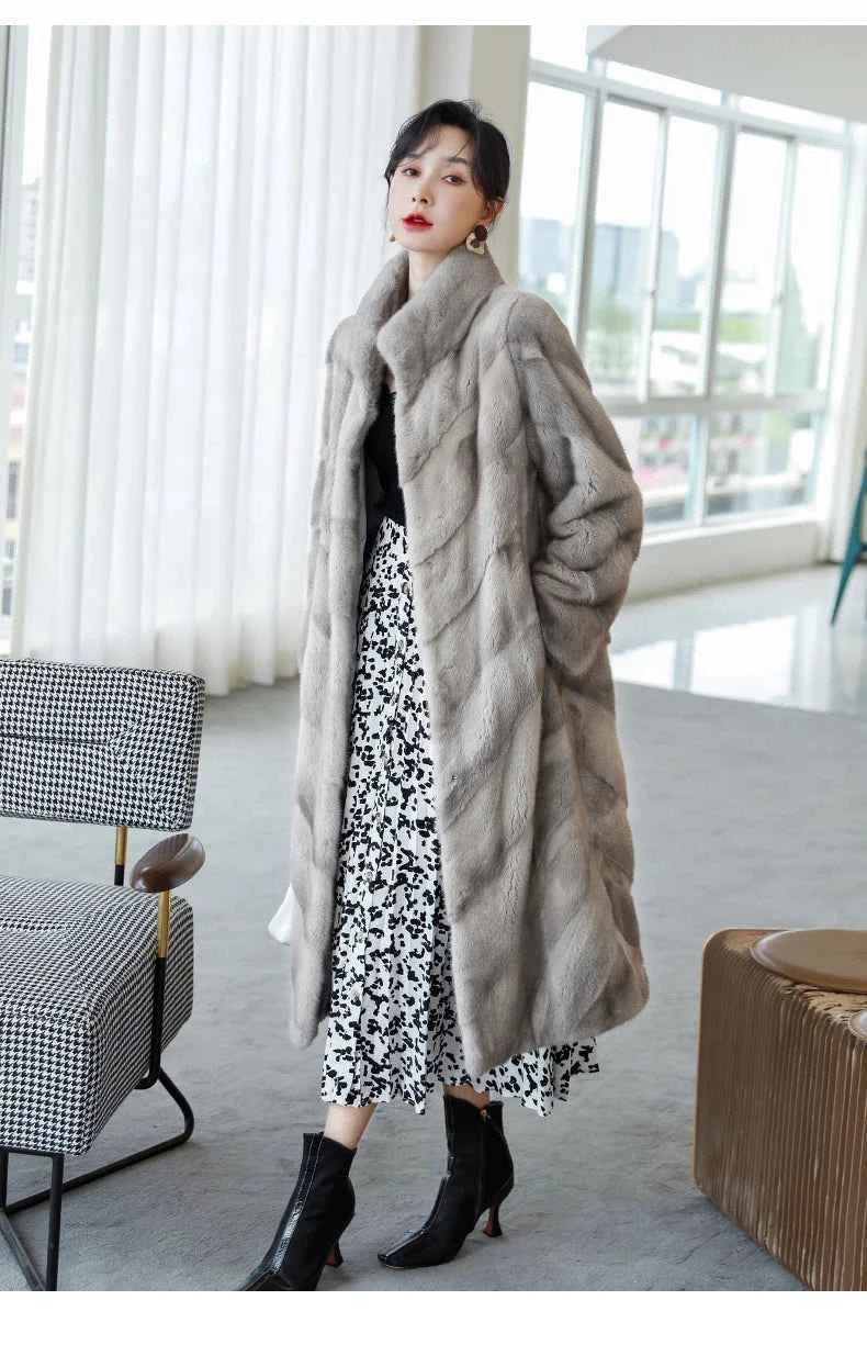 HDHOHR 2025 100% Real Mink Fur Coat Women Long High Quality Natural Mink Fur Jackets Winter Thick Warm Luxury Female Fur Parkers