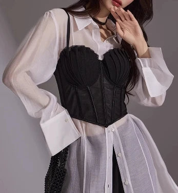 korean fashion mesh summer Fashion fishbone camis Corset  Slim Hotsweet Tank Top Women sweet crop top SS69