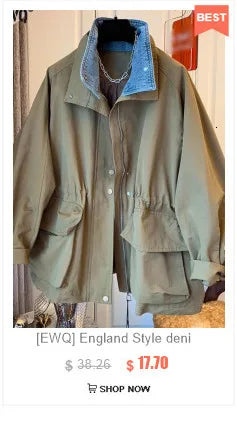 [EWQ] Vintage Long Sleeve Denim Pockets Patchwork V-Neck Orange-red Sweater Loose Tops Old Designs Women Pullover Knitted 6U1329 SS69