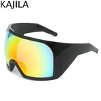 Oversized Punk Shield Sunglasses Women Men Big Frame 2024 Luxury Brand Steampunk Mask Sun Glasses For Ladies Sports Goggle UV400 SS69 9.69 C7 Black Red Film / FK-12121