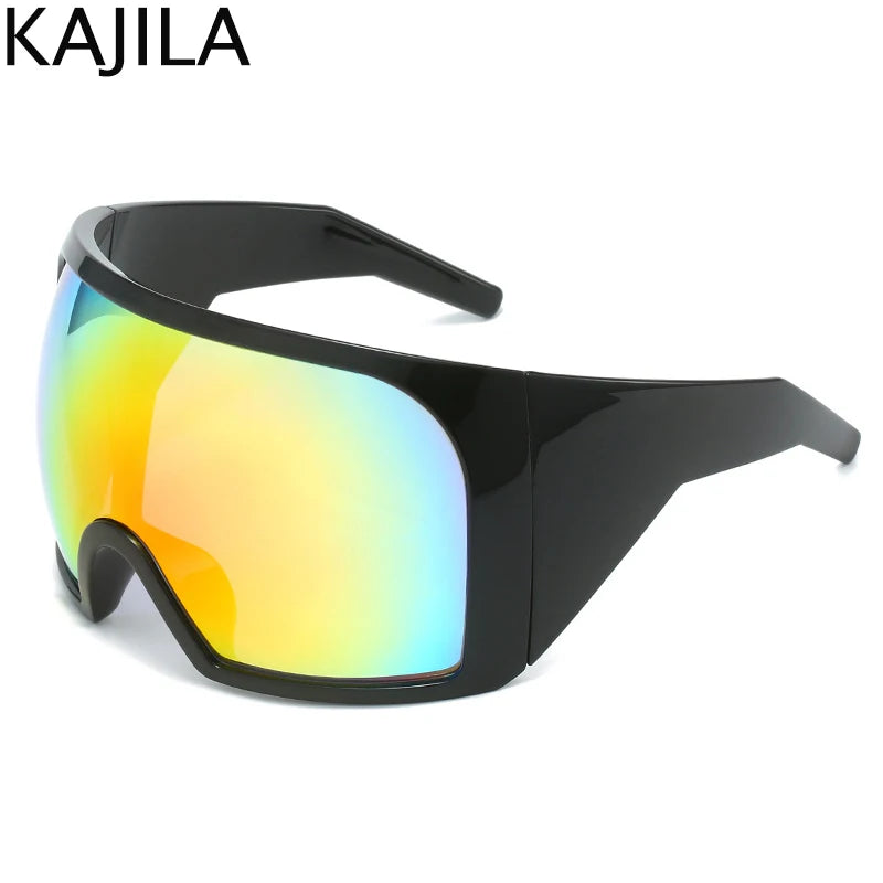 Oversized Punk Shield Sunglasses Women Men Big Frame 2024 Luxury Brand Steampunk Mask Sun Glasses For Ladies Sports Goggle UV400 SS69 9.69 C7 Black Red Film / FK-12121