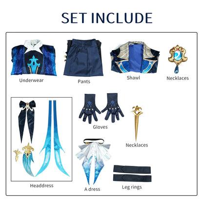 Genshin Impact Neuvillette Cosplay Costume Adult Carnival Uniform Wig Anime Halloween Party Costumes Masquerade Women Game