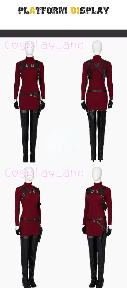 Female Ada Wong Cosplay Costume Clothing Resident 4 Remake Ada Red Women Dress Role Playing Halloween Game Set with Shoes