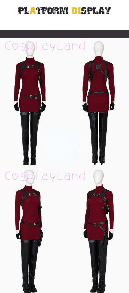 Female Ada Wong Cosplay Costume Clothing Resident 4 Remake Ada Red Women Dress Role Playing Halloween Game Set with Shoes
