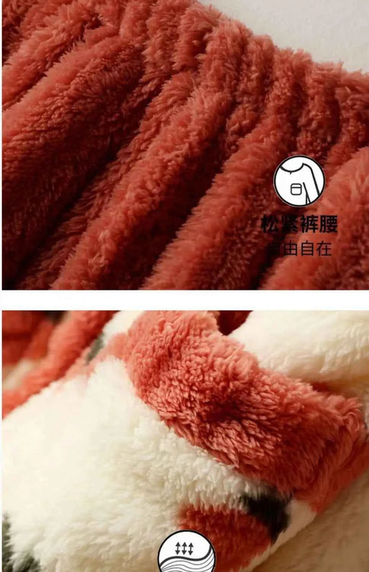 Women Warm Flannel Pajamas Set Strawberry Kawaii Girlish Winter Flannel Sleepwear Ladies Warm Velvet Loungewear Casual Homewear