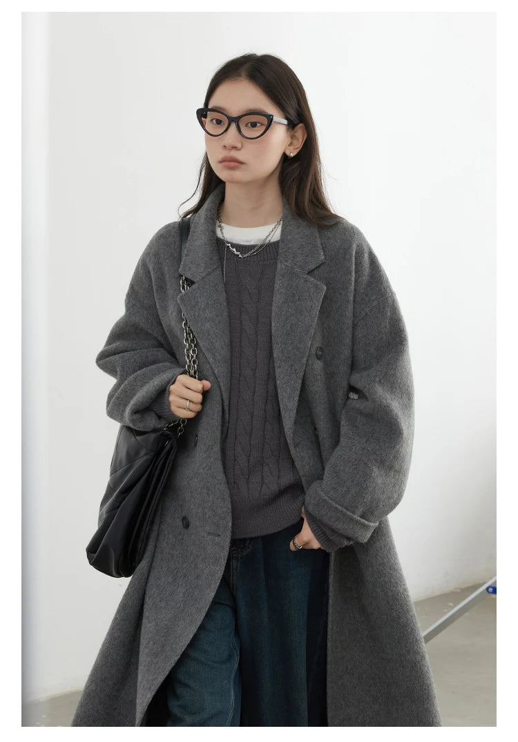 CHIC VEN Women Woolen Coat Double-breasted Basic Loose Casual Retro New Long Double-sided Female Overcoat Autumn Winter 2026