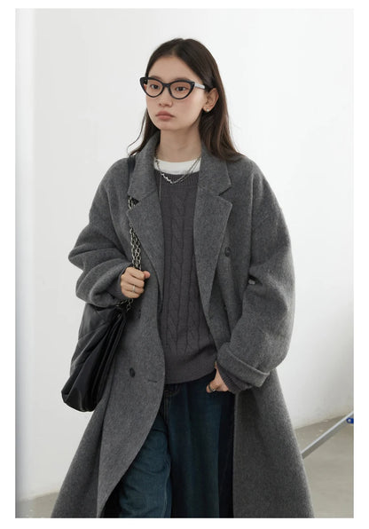 CHIC VEN Women Woolen Coat Double-breasted Basic Loose Casual Retro New Long Double-sided Female Overcoat Autumn Winter 2026