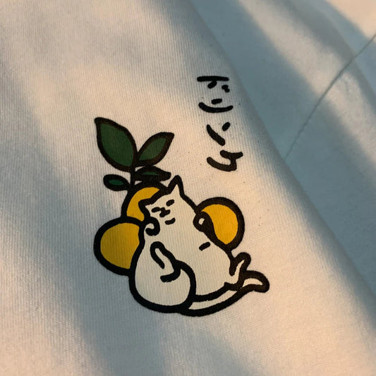 Cute Japanese Cat Print Oversized T-shirt Women Men Short Sleeve Loose Casual Tee Shirt Streetwear Tops Cotton Harajuku Clothing SS69