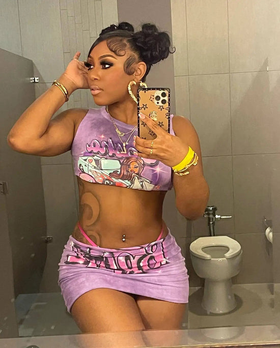 Sexy Y2K 2 Piece Skirt Sets Clothes Outfit 2023 Streetwear Fashion Dress Summer Crop Graphic T Shirts Top Women Two Piece Set SS69