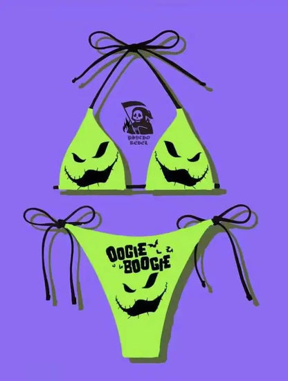 New Punk Gothic Letters Print Bikinis Set Sexy Bikini Women Skull Pattern V-neck Swimwear Fashion Swimsuit Bathing Suit SS69