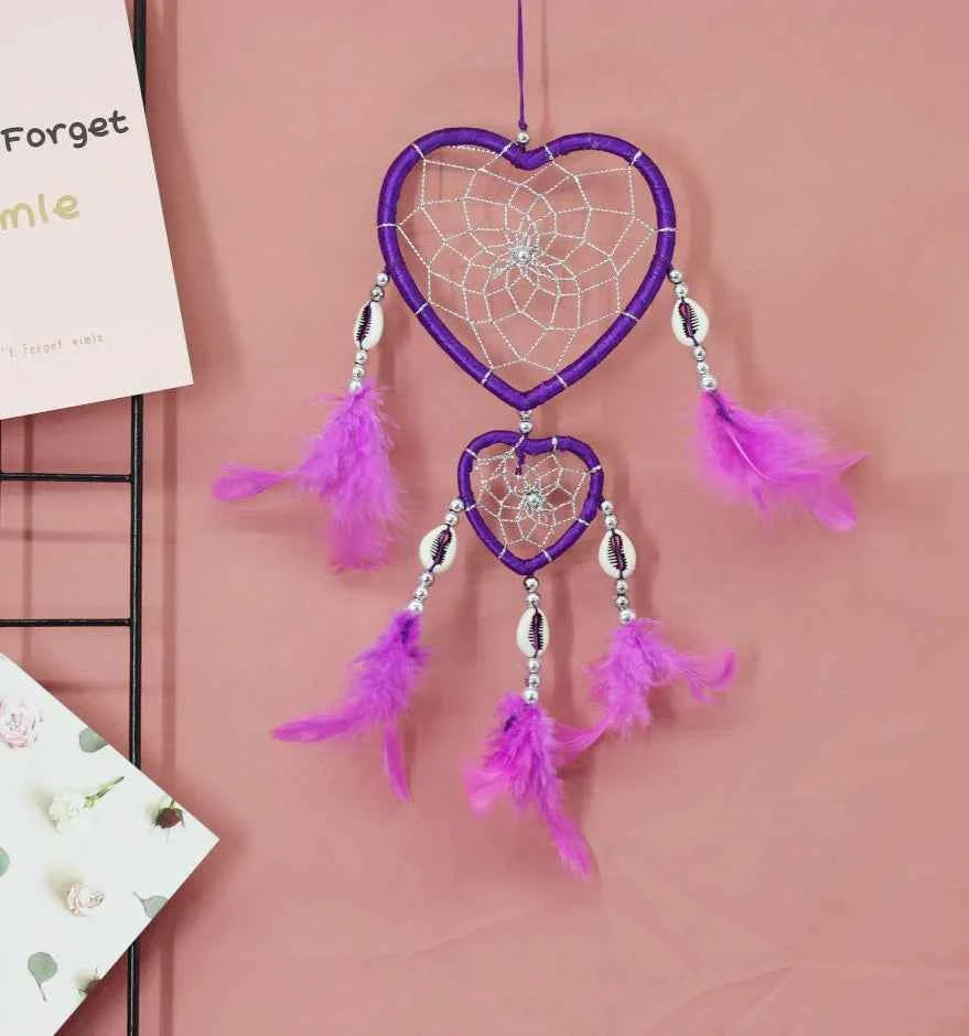 Indian Pink Purple Feather Dreamcatcher Love Wall Hanging Room Decor Handmade Aesthetic Retro Dream Catcher Wind Chime Ornament