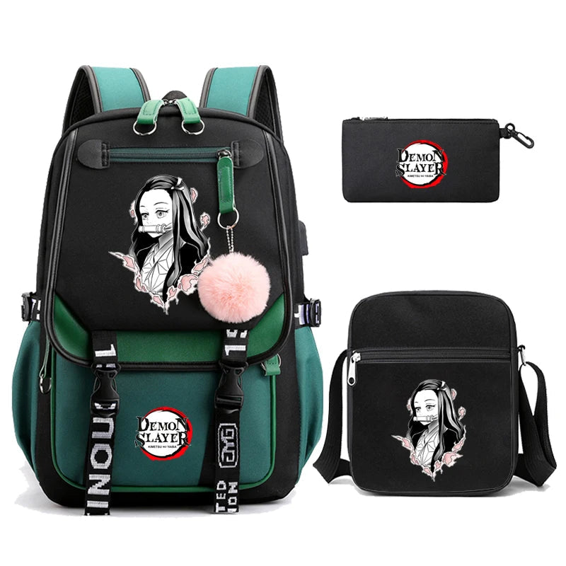 3Pcs Kamado Nezuko Demon Slayer Backpacks Set for Girls Anime School Bag Teenager Student Canvas Laptop Back Pack Women Rucksack SS69 51.69 4990743