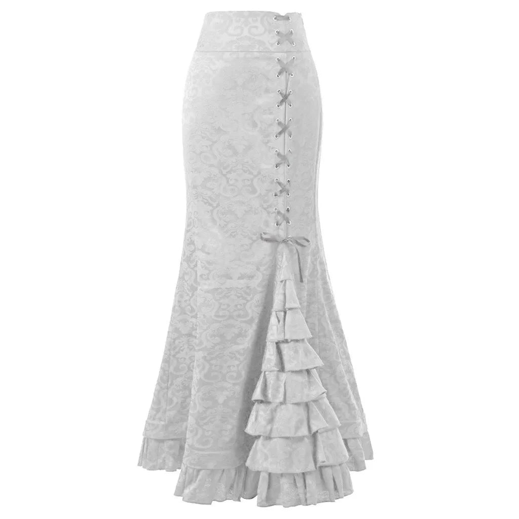 Gothic Fish Tail Skirt - High Waisted Lace-Up Trumpet Skirt