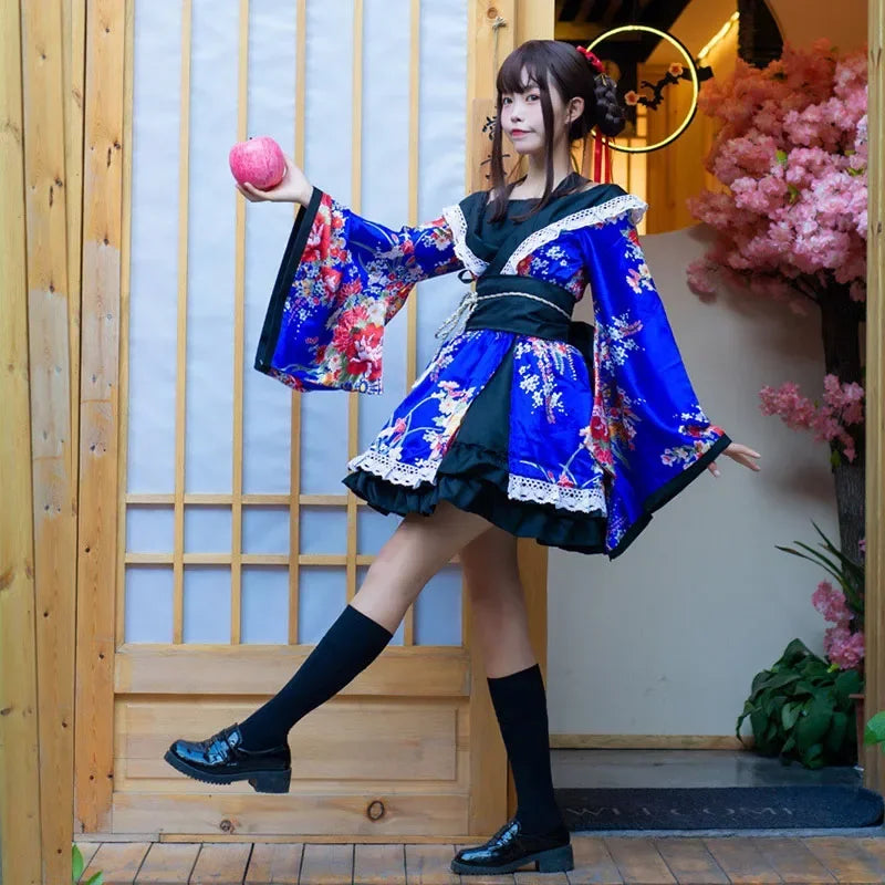 Traditional Japanese Kimono Dress for Women - Printed Pink
