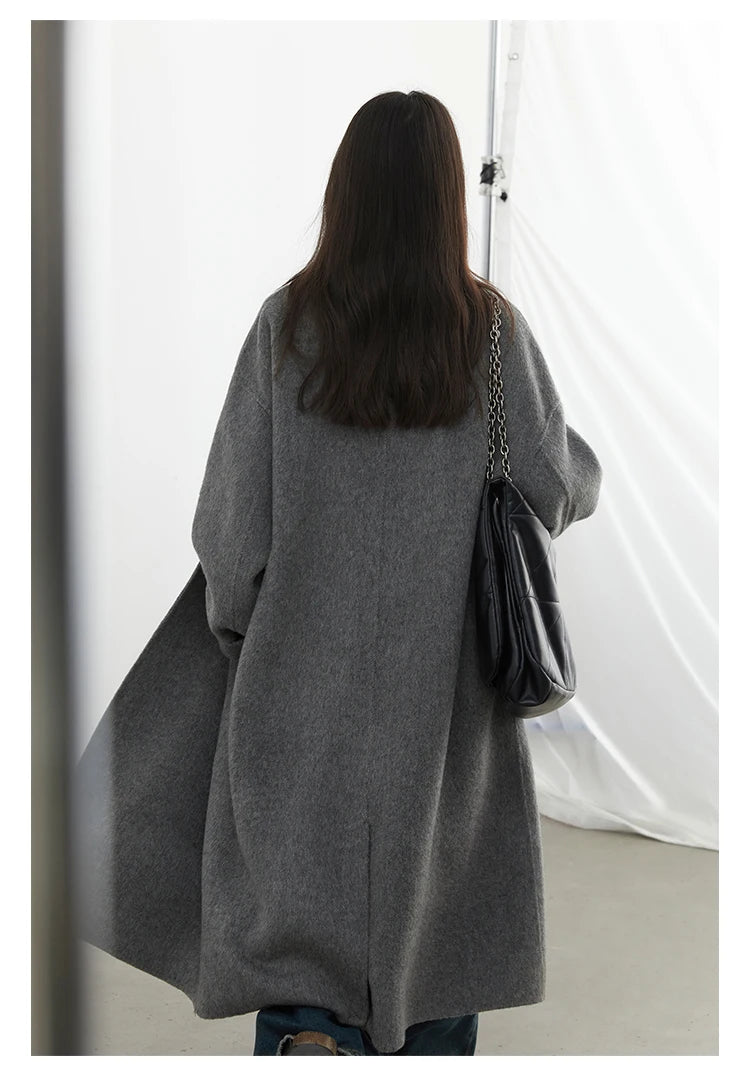 CHIC VEN Women Woolen Coat Double-breasted Basic Loose Casual Retro New Long Double-sided Female Overcoat Autumn Winter 2026