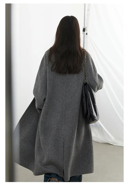 CHIC VEN Women Woolen Coat Double-breasted Basic Loose Casual Retro New Long Double-sided Female Overcoat Autumn Winter 2026