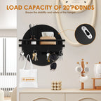 Round Wooden Wall Key Holder with Floating Shelf & 6 Hooks