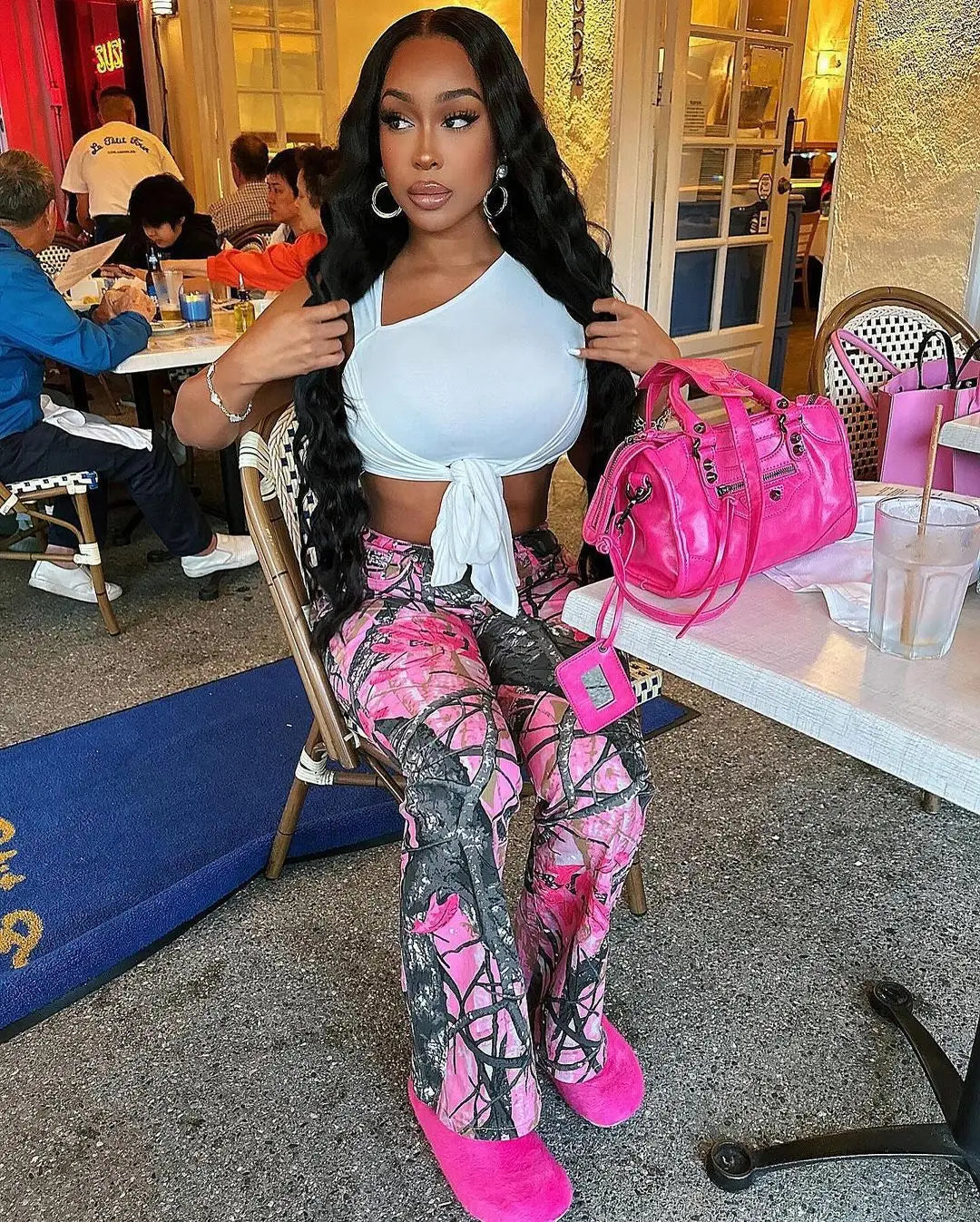 FAGADOER Y2k Fashion Pink Camouflage Print Pants Women Button High Waist Flare Pants Female INS New Autumn Streetwear Bottoms SS69