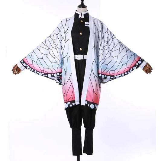 Kochou Shinobu Anime Cosplay Costume Set with Uniform and Haori for Adults