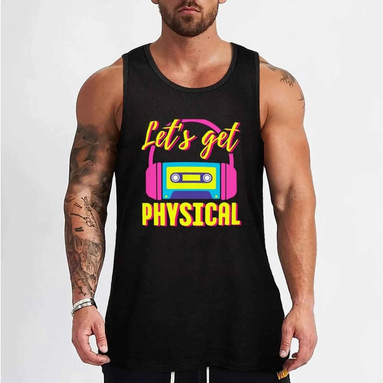 Lets Get Physical 80s Costume Party Retro Eighties Workout 1980s Tank Top gym shirts sports suits male top