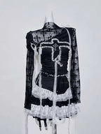 Original Design Punk Rock Cross Patch Long Sleeve Slash Tshirt Gothic Women Subculture Lace Ruffled Holloween Tee Tops Clothing SS69