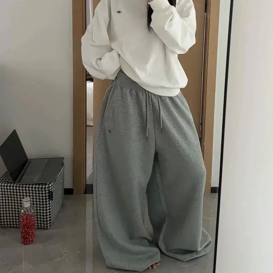 BiggOrange Women's High-Waist Oversized Hip-Hop Sweatpants, Black Wide-Leg