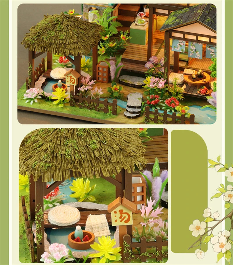 DIY Wooden Bamboo Spring Courtyard Casa Miniature Building Kits Bookend Assembled Dollhouses Bookshelf Home Decor Friends Gifts SS69