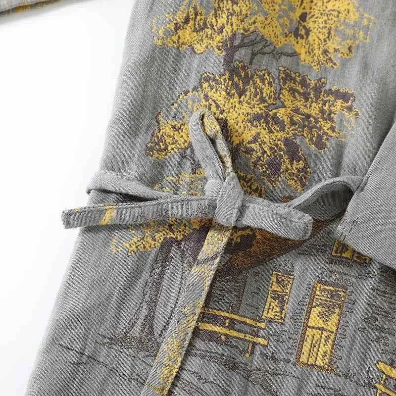 Men's Spring and Autumn Kimono Robes with Long Pants Pajamas Set Home Clothes Cotton Loose Pijama Masculino Clothes