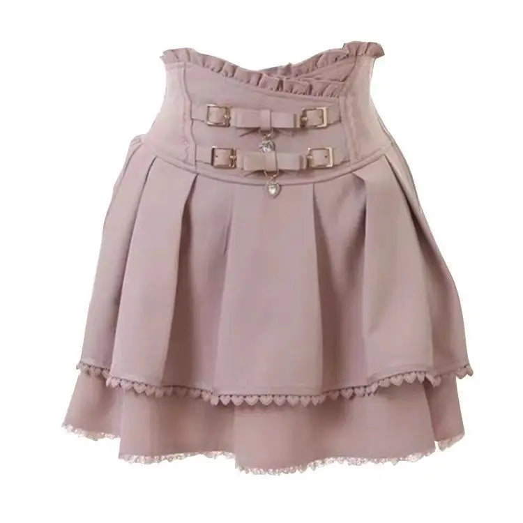 Japanese Kawaii Mini Cake Skirts Womens Jupe Fairy Bandage Lolita High Waist Y2k Aesthetic Sweet Lace Gothic JK Faldas Skirt SS69