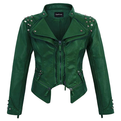 2025 Spring New Style Suit Collar Rivet Waist Short Washed Pu Leather Jacket